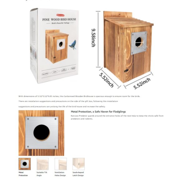 Pine Wood Birdhouse w/ Metal Predator Guard & Cleaning Door - Picture 9 of 10